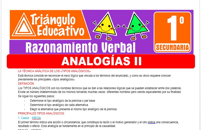 Ficha de Analogías II para Primer Grado de Secundaria
