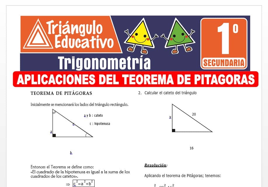 Aplicaciones del Teorema de Pitágoras para Primer Grado de Secundaria