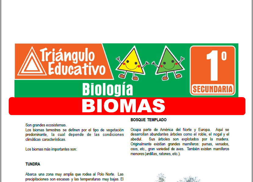 Ficha de Biomas para Primer Grado de Secundaria