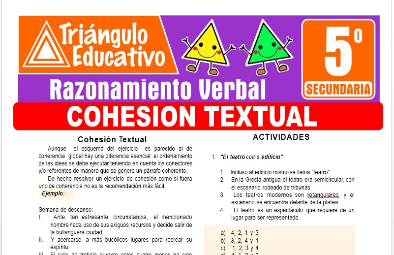 Ficha de Cohesión Textual para Quinto Grado de Secundaria