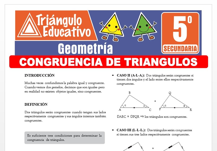 Congruencia de Triángulos Ejercicios para Quinto Grado de Secundaria