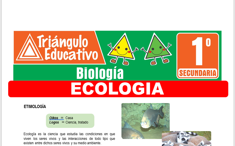 Ficha de Ecología para Primer Grado de Secundaria