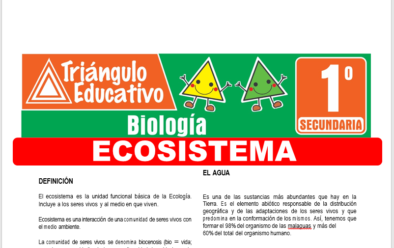 Ficha de Ecosistema para Primer Grado de Secundaria