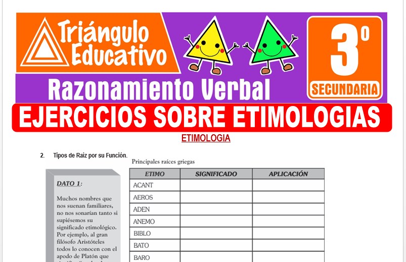 Ficha de Ejercicios sobre Etimologías para Tercer Grado de Secundaria