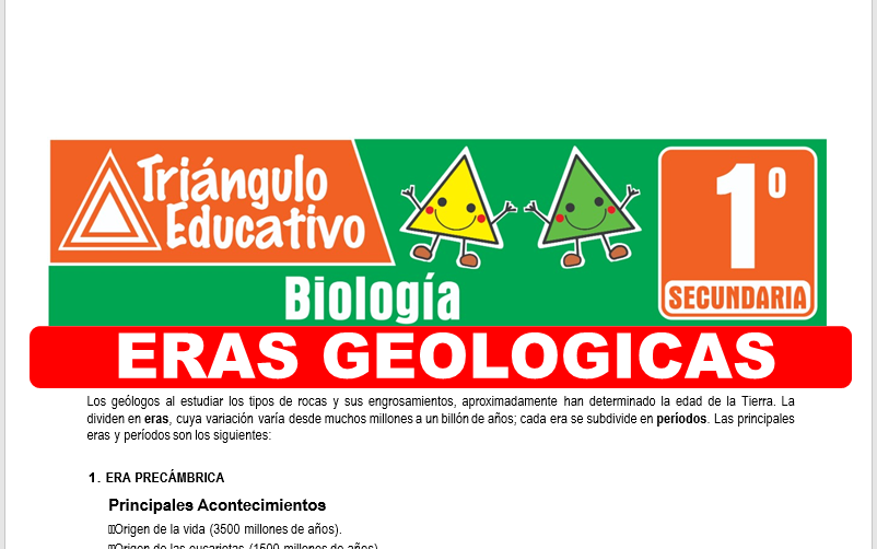Ficha de Eras Geológicas para Primer Grado de Secundaria