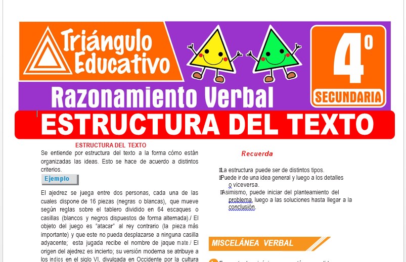 Ficha de Estructura del Texto para Cuarto Grado de Secundaria