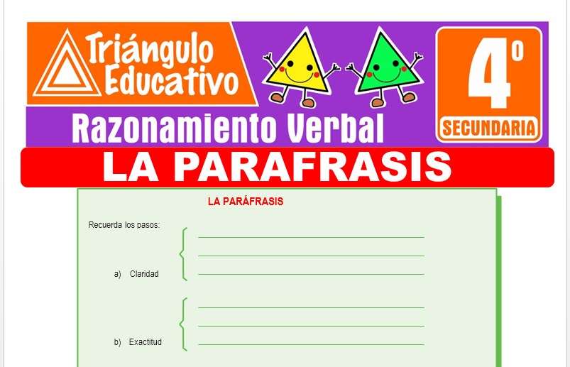 Ficha de La Parafrasis para Cuarto Grado de Secundaria