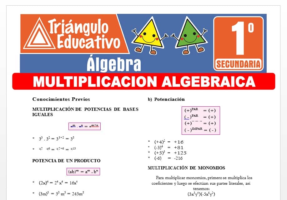 Multiplicación Algebraica para Primer Grado de Secundaria