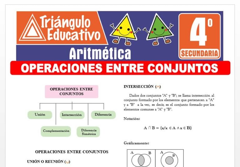 Operaciones entre Conjuntos para Cuarto de Secundaria – Fichas GRATIS
