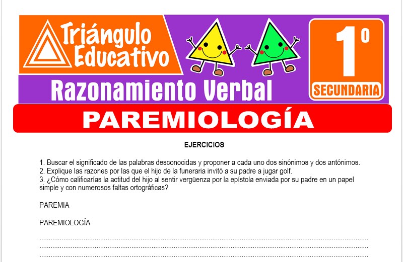 Ficha de Paremiología para Primer Grado de Secundaria