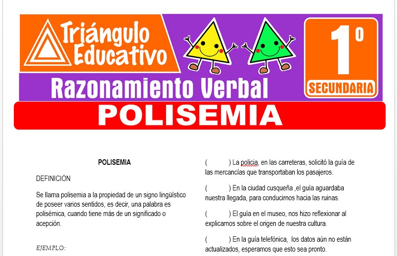 Ficha de Polisemia para Primer Grado de Secundaria