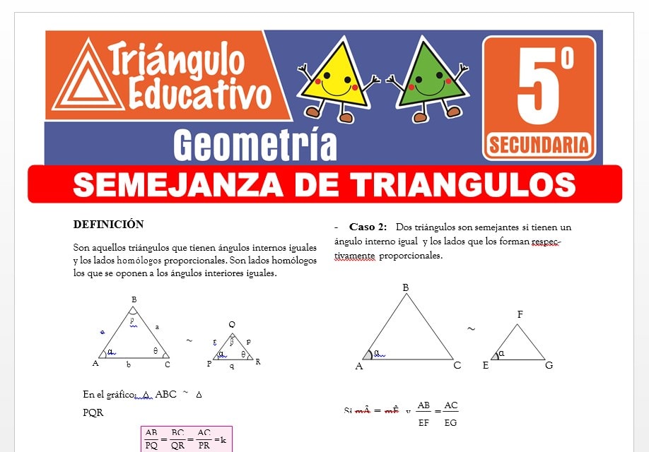 Problemas de Semejanza de Triángulos para Quinto Grado de Secundaria