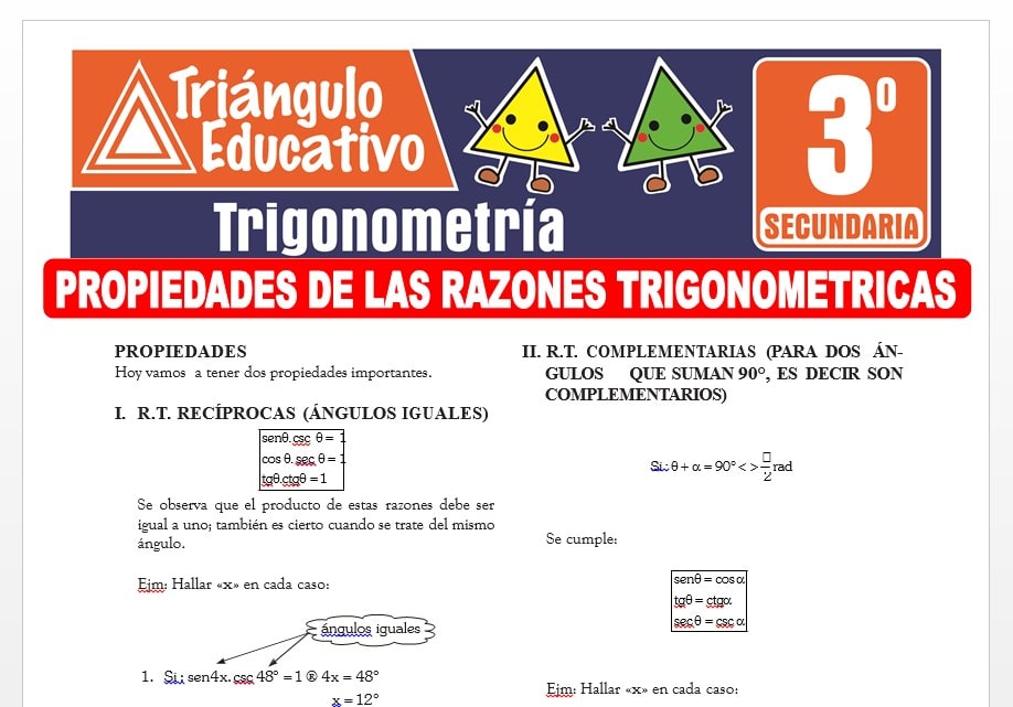 Propiedades de las Razones Trigonométricas para Tercer Grado de Secundaria