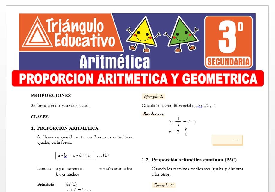Proporción Aritmética y Geométrica para Tercer Grado de Secundaria