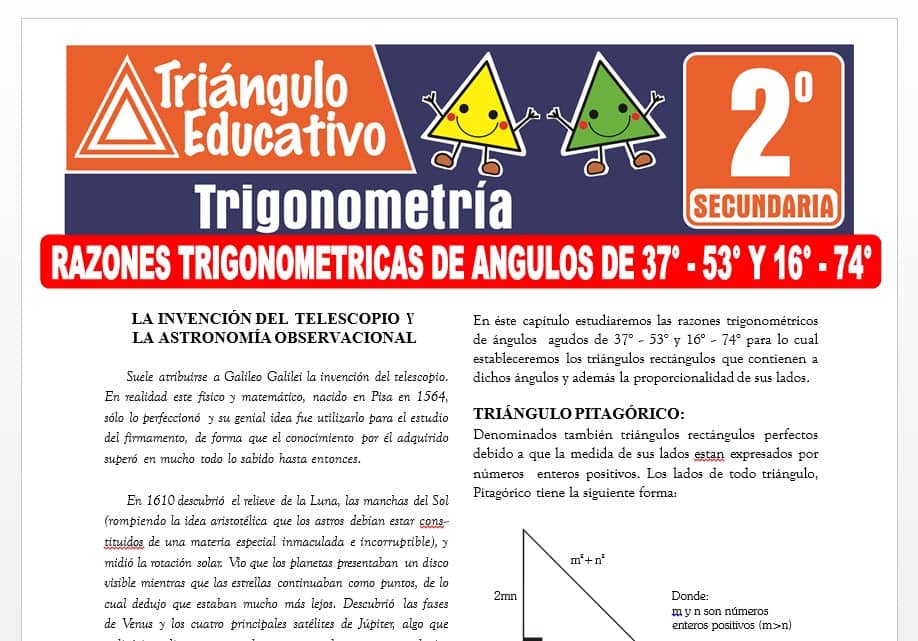 Razones Trigonométricas de Ángulos de 37° - 53° y 16° - 74° para Segundo Grado de Secundaria