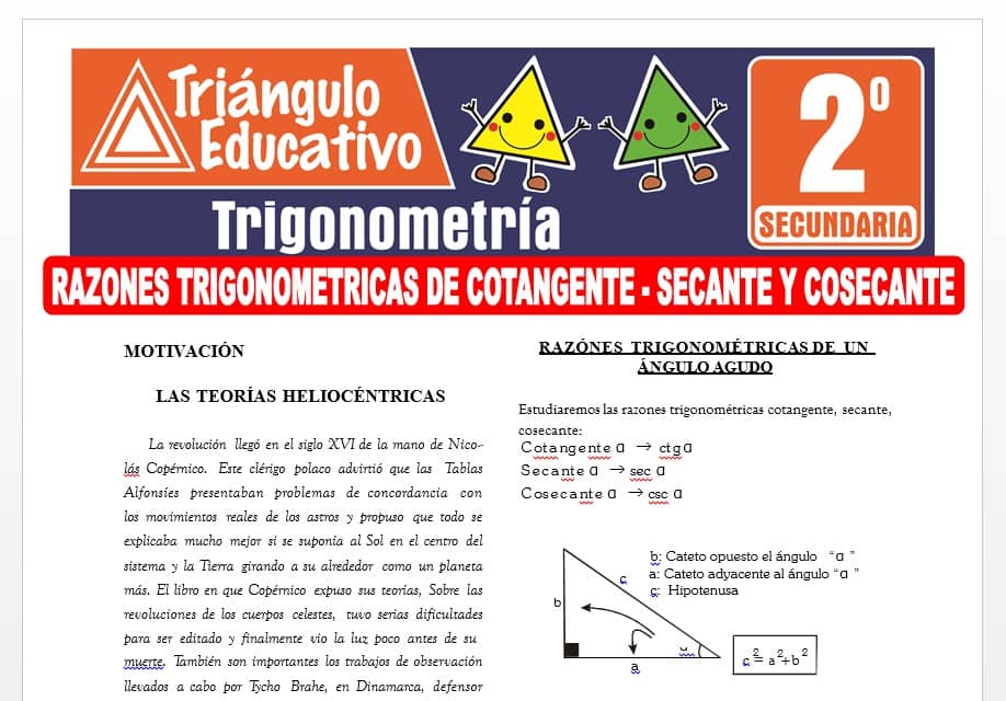 Razones Trigonométricas de Cotangente, Secante y Cosecante para Segundo Grado de Secundaria