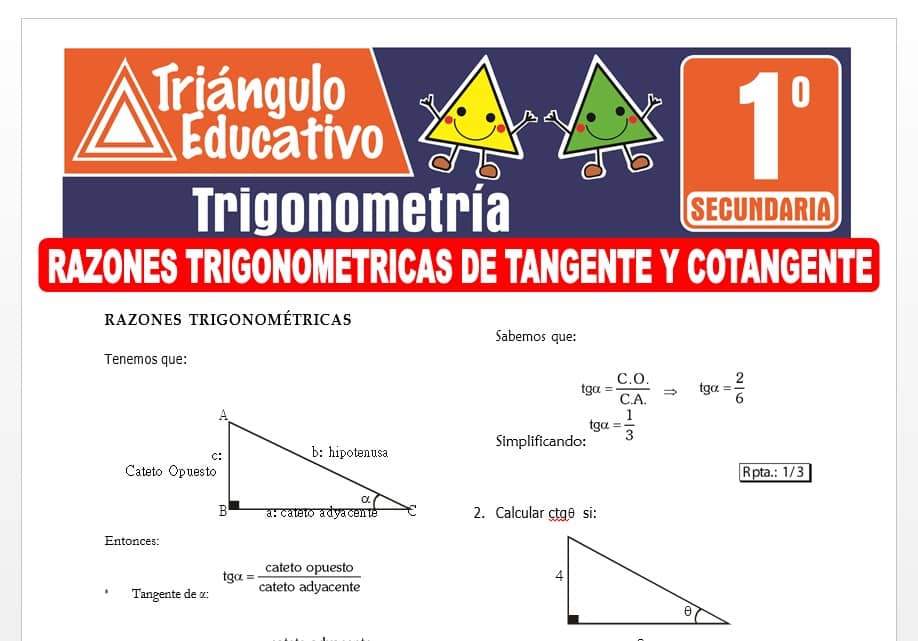 Razones trigonométricas de Tangente y Cotangente para Primer Grado de Secundaria