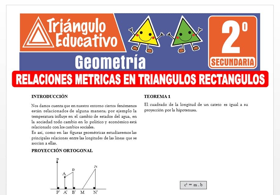 Relaciones Métricas en Triángulos Rectángulos para Segundo Grado de Secundaria