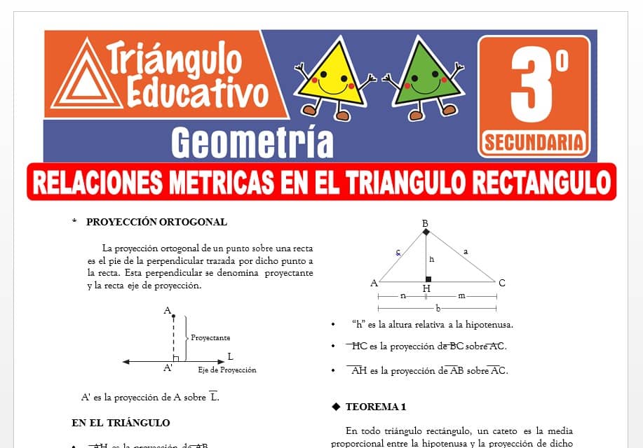 Relaciones Métricas en el Triángulo Rectángulo para Tercer Grado de Secundaria